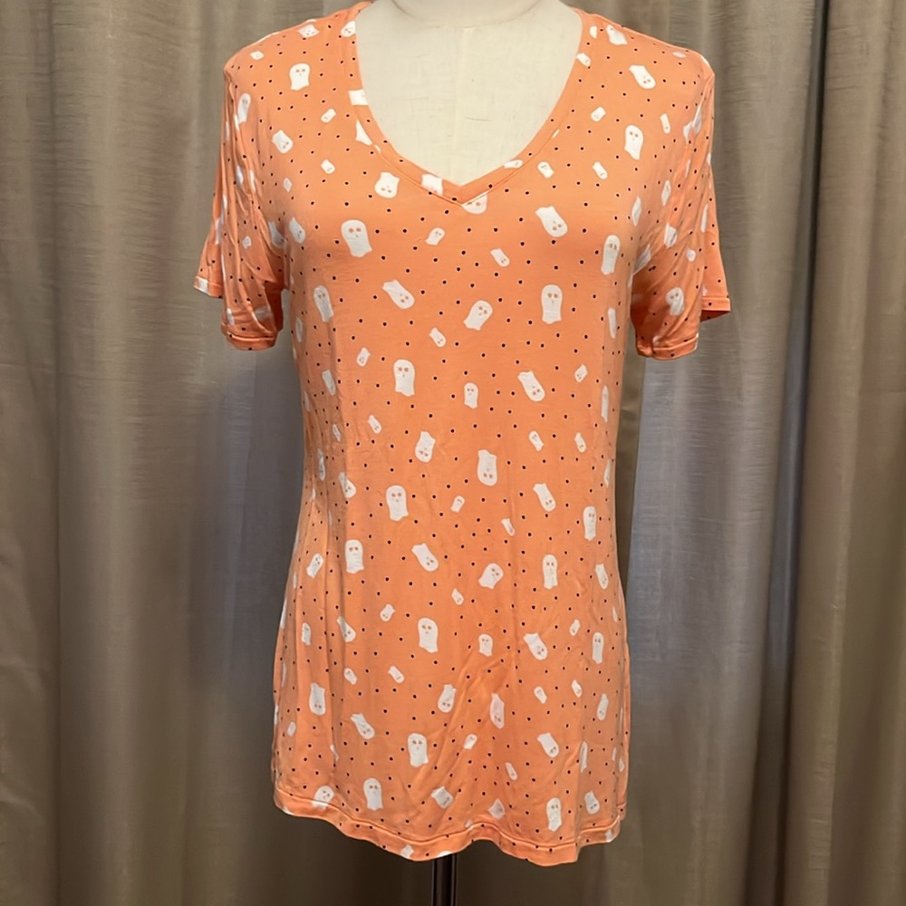 Celebrate Together Playful Halloween Orange White Ghost Tee Womens Medium